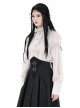 Simple White Linen Loose Chest Vertical Stripe Gothic Style Puff Sleeve Shirt