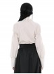 Simple White Linen Loose Chest Vertical Stripe Gothic Style Puff Sleeve Shirt