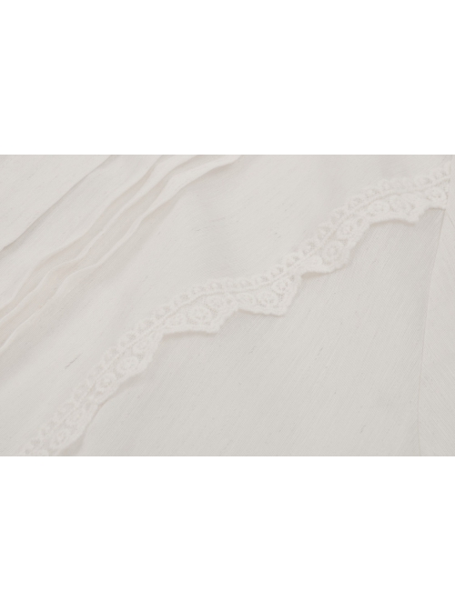 Simple White Linen Loose Chest Vertical Stripe Gothic Style Puff Sleeve Shirt