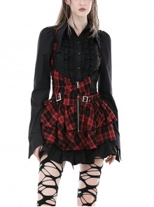 Black Slim Fit Lapel Front Ruffled Gothic Long Sleeved Shirt