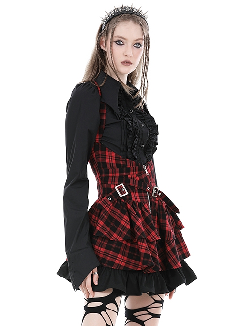 Black Slim Fit Lapel Front Ruffled Gothic Long Sleeved Shirt