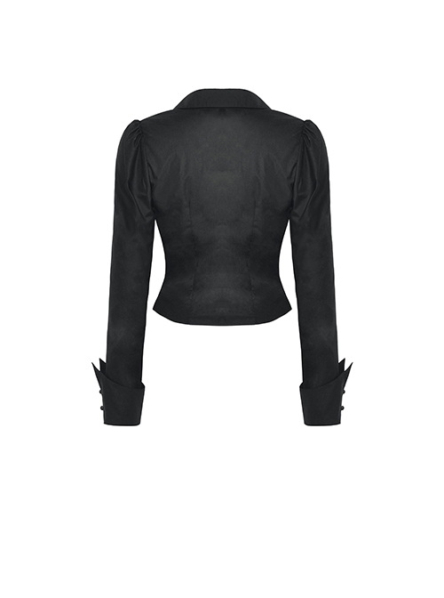 Black Slim Fit Lapel Front Ruffled Gothic Long Sleeved Shirt