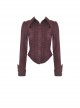 Red Slim Fit Lapel Front Ruffled Gothic Long Sleeved Shirt