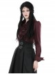 Red Slim Fit Lapel Front Ruffled Gothic Long Sleeved Shirt