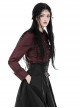 Red Slim Fit Lapel Front Ruffled Gothic Long Sleeved Shirt