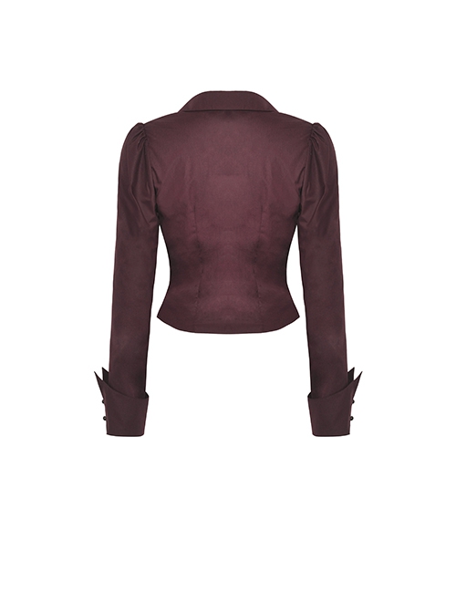 Red Slim Fit Lapel Front Ruffled Gothic Long Sleeved Shirt