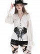 White Woven Spliced Ruffled V Neck Webbing Lace Punk Style Loose Long Sleeved Top