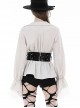 White Woven Spliced Ruffled V Neck Webbing Lace Punk Style Loose Long Sleeved Top