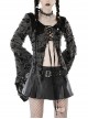 Gray Decadent Hole Woven Woven Front Cross Lace Spiked Round Neck Gothic Sexy Cardigan Shirt