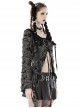 Gray Decadent Hole Woven Woven Front Cross Lace Spiked Round Neck Gothic Sexy Cardigan Shirt