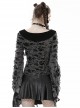 Gray Decadent Hole Woven Woven Front Cross Lace Spiked Round Neck Gothic Sexy Cardigan Shirt