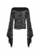 Gray Decadent Hole Woven Woven Front Cross Lace Spiked Round Neck Gothic Sexy Cardigan Shirt