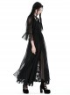 Sexy Black See Through Mesh Lace V Neck Gothic Style Long Coat