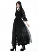 Sexy Black See Through Mesh Lace V Neck Gothic Style Long Coat