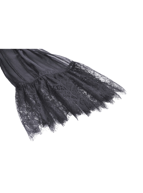 Sexy Black See Through Mesh Lace V Neck Gothic Style Long Coat