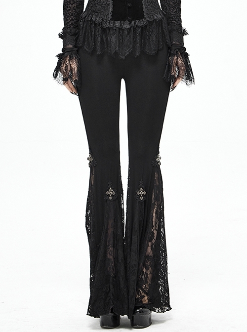 Lace Cross Decoration Knitted Black Gothic Bell-Bottoms Pants