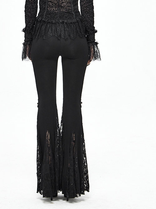 Lace Cross Decoration Knitted Black Gothic Bell-Bottoms Pants