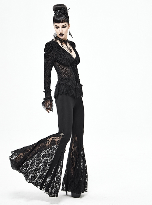 Lace Cross Decoration Knitted Black Gothic Bell-Bottoms Pants - Magic ...