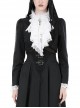 Simple Black Woven White Ruffled Silk Fake Collar Cross Decorated Gothic Style Long Sleeved Short Coat
