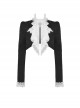 Simple Black Woven White Ruffled Silk Fake Collar Cross Decorated Gothic Style Long Sleeved Short Coat