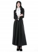 Simple Black Woven White Ruffled Silk Fake Collar Cross Decorated Gothic Style Long Sleeved Short Coat