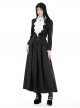 Simple Black Woven White Ruffled Silk Fake Collar Cross Decorated Gothic Style Long Sleeved Short Coat