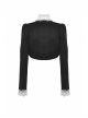 Simple Black Woven White Ruffled Silk Fake Collar Cross Decorated Gothic Style Long Sleeved Short Coat