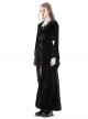 Black Comfortable Velvet Waist With Exquisite Japanese Button And Tie Back Rope Gothic Style Hooded Long Coat