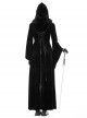 Black Comfortable Velvet Waist With Exquisite Japanese Button And Tie Back Rope Gothic Style Hooded Long Coat
