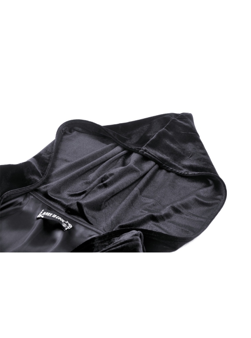 Black Comfortable Velvet Waist With Exquisite Japanese Button And Tie Back Rope Gothic Style Hooded Long Coat