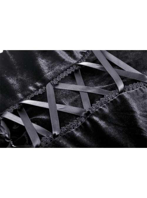 Black Comfortable Velvet Waist With Exquisite Japanese Button And Tie Back Rope Gothic Style Hooded Long Coat