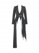 Personalized Black Lapel Irregular Tattered Hem Metal Eyelid Buckle Decoration Punk Style Long Sleeved Jacket