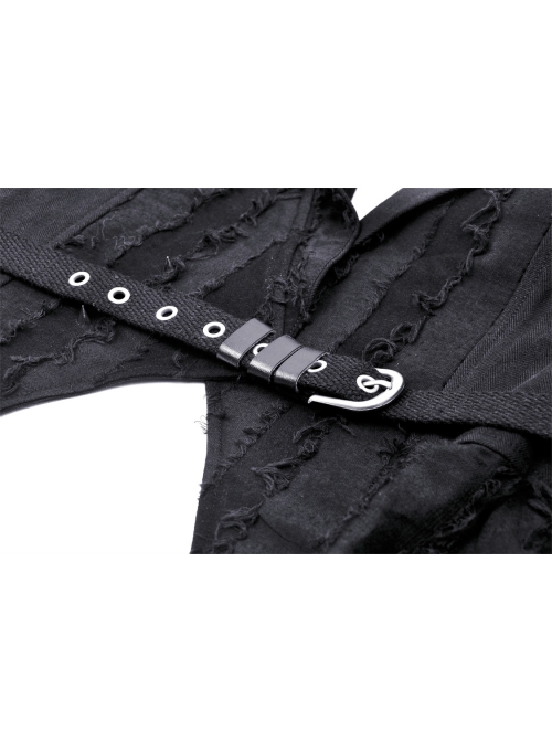 Personalized Black Lapel Irregular Tattered Hem Metal Eyelid Buckle Decoration Punk Style Long Sleeved Jacket