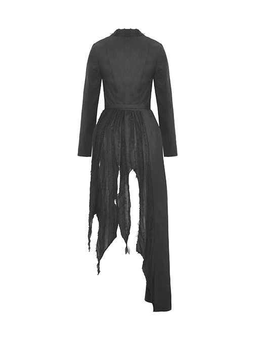 Personalized Black Lapel Irregular Tattered Hem Metal Eyelid Buckle Decoration Punk Style Long Sleeved Jacket