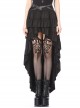 Sexy Black Layered Pleated High Low Skirt With Metal Eyelet Belt Decoration At The Waist And Punk Style Skirt