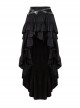 Sexy Black Layered Pleated High Low Skirt With Metal Eyelet Belt Decoration At The Waist And Punk Style Skirt