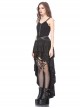 Sexy Black Layered Pleated High Low Skirt With Metal Eyelet Belt Decoration At The Waist And Punk Style Skirt
