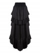 Sexy Black Layered Pleated High Low Skirt With Metal Eyelet Belt Decoration At The Waist And Punk Style Skirt