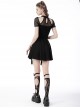 Black Woven Pleated Waist Double Breasted Metal Hoop Suspender Embellished Punk Style Rock Skirt