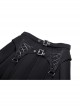Black Woven Pleated Waist Double Breasted Metal Hoop Suspender Embellished Punk Style Rock Skirt