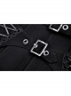 Black Woven Pleated Waist Double Breasted Metal Hoop Suspender Embellished Punk Style Rock Skirt