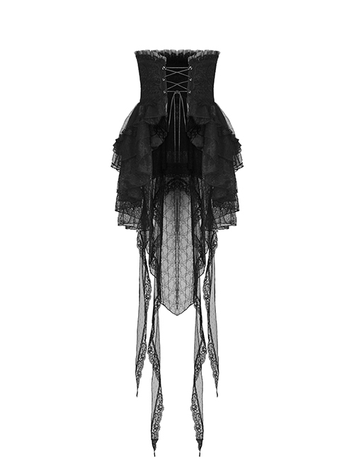 Black Sexy Lace Trailing High Low Hem Gothic Style Rope Waist Skirt