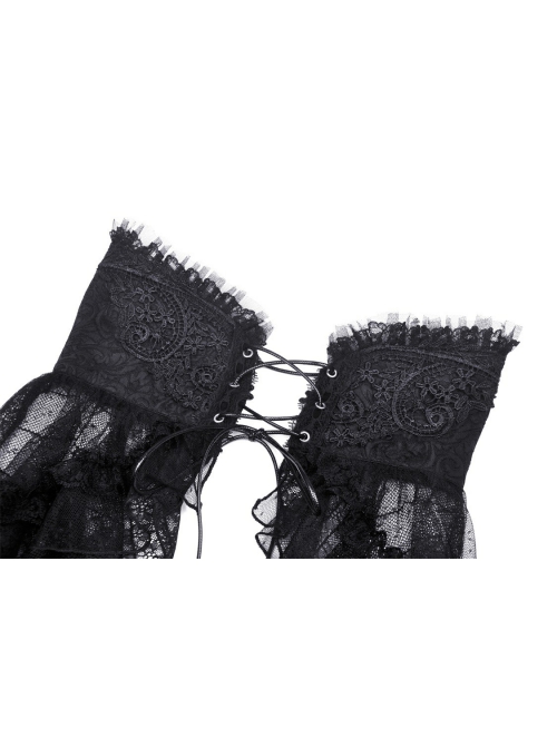 Black Sexy Lace Trailing High Low Hem Gothic Style Rope Waist Skirt