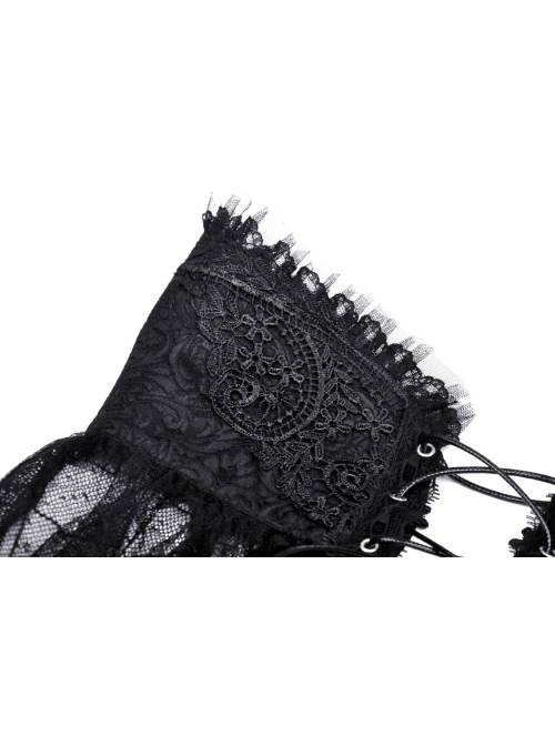 Black Sexy Lace Trailing High Low Hem Gothic Style Rope Waist Skirt