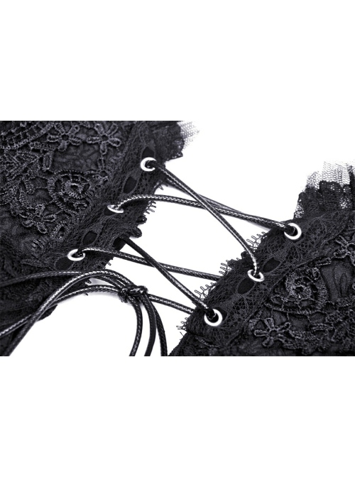 Black Sexy Lace Trailing High Low Hem Gothic Style Rope Waist Skirt