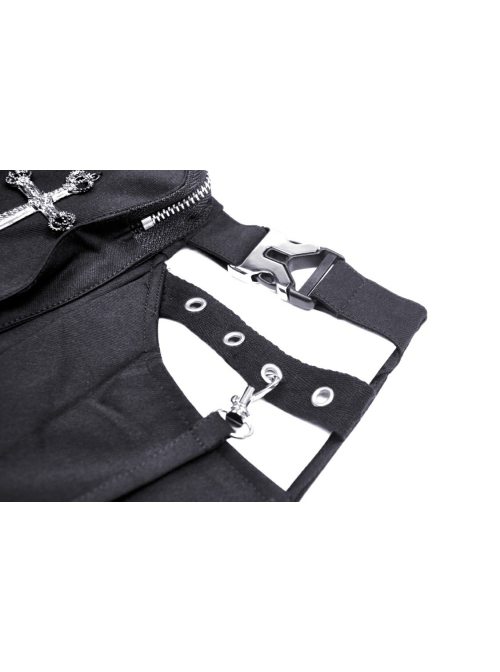 Rebellious Black Simple Pleated Personalized Waist Bag With Adjustable Leg Rings Punk Style Motorcycle Skirt