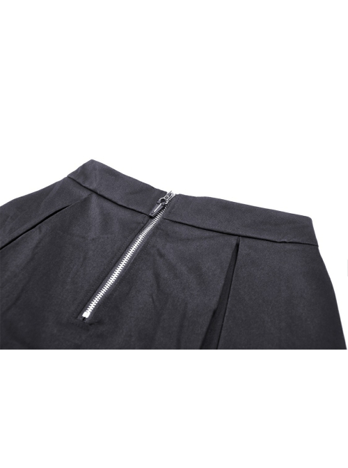 Rebellious Black Simple Pleated Personalized Waist Bag With Adjustable Leg Rings Punk Style Motorcycle Skirt