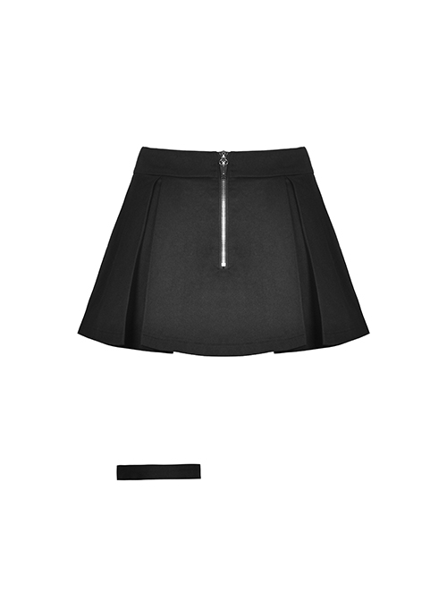 Rebellious Black Simple Pleated Personalized Waist Bag With Adjustable Leg Rings Punk Style Motorcycle Skirt