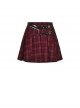 Red Pleated Mesh Waist Double Breasted Belt Punk Style Sexy Skirt