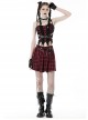 Red Pleated Mesh Waist Double Breasted Belt Punk Style Sexy Skirt